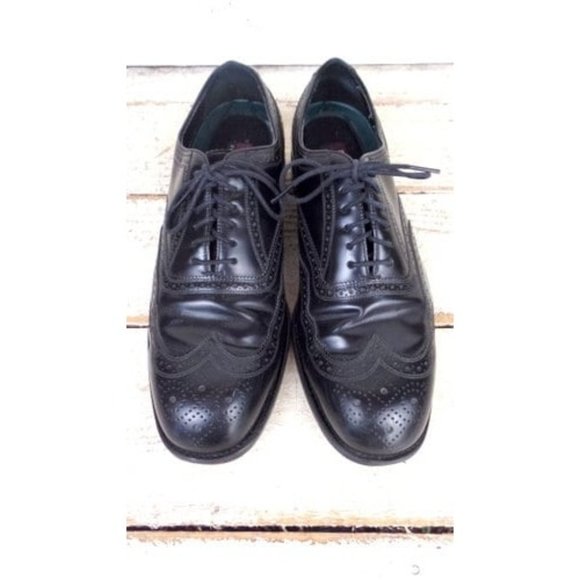 Mens black leather oxfords/vintage leather wing tips/black leather shoes/12 D main image 7